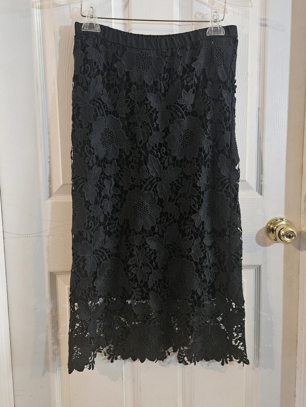 Lafayette 148 New York Womens Midi Lace Overlay Pencil Skirt Black Size Small